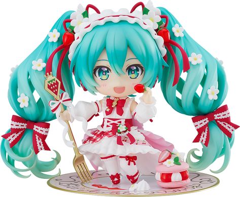 Nendoroid Hatsune Miku: 15th Anniversary Ver. Hatsune Miku Figure Strawberry, Strawberry X Miku, Strawberry Miku Nendoroid, Strawberry Miku Icon, 15th Anniversary Miku, Miku Hatsune Figures, Hatsune Miku Strawberry, Hatsune Miku Figurines, Motif Outfit