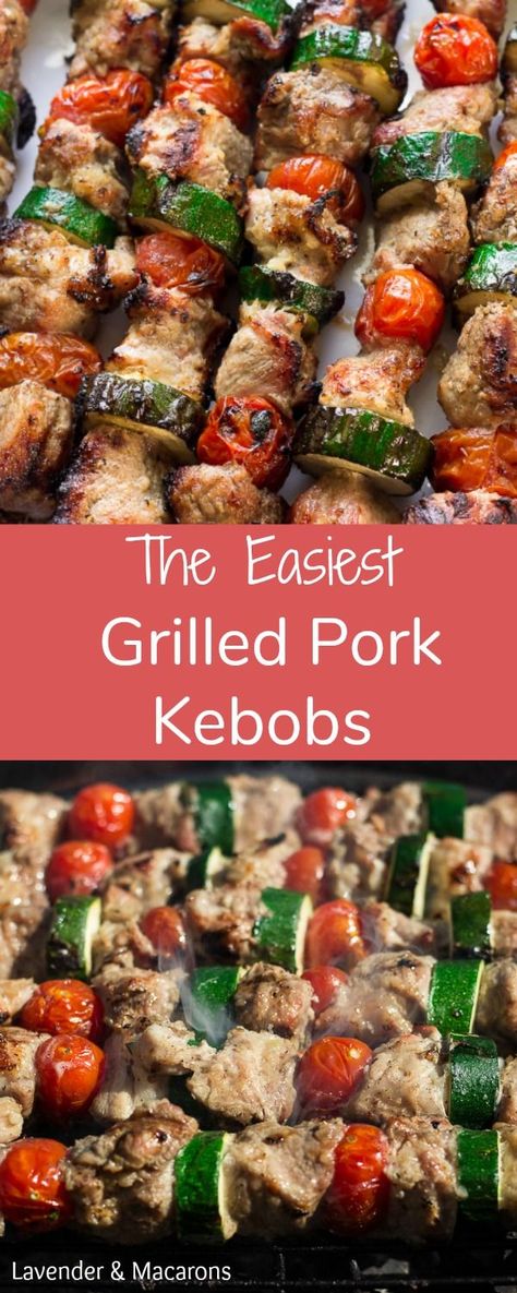 This recipe of juicy Grilled Pork Kebabs or Shashlik has been #1 in my family's grilling menu. It's so easy to make, requires just 4 ingredients and always comes out delicious. Plus, I've included a recipe of an amazing herby Green Sauce that goes great with grilled meat or fish. This recipe is perfect for summer events such as Labor Day, picnic or backyard BBQ. #lavenderandmacarons #grilling #pork #bbq Charcoal Bbq Recipes, Shashlik Recipe, Pork Kebabs, Pork Kabobs, Grilled Kabob Recipes, Pork Skewers, Georgian Food, Pork Bbq, Grilling Kabobs