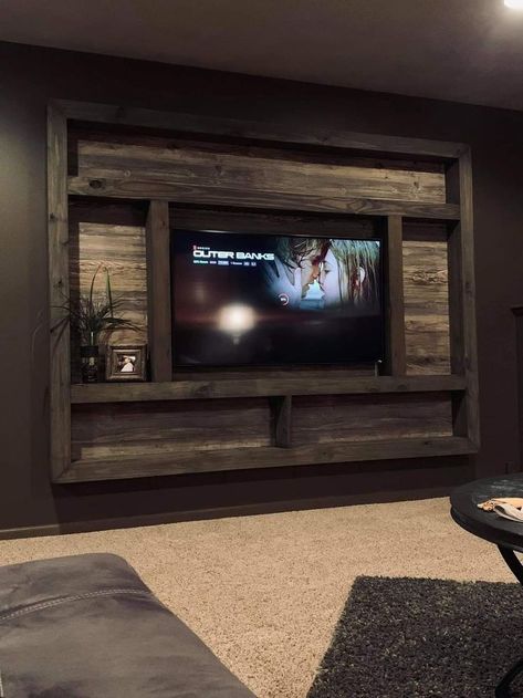 Cute Western Living Room Ideas, Mancave Tv Ideas, Ideas For Small Home, Modern Farmhouse Home Ideas, Wood Tv Wall Ideas Living Room, Rustic Wall Shelves Living Room, Western Home Makeover, Trailer Home Living Room Ideas, Wood Pallet Wall Living Room