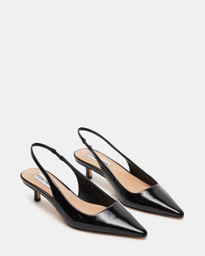 KARI Black Patent Slingback Point Toe Kitten Heel | Women's Heels – Steve Madden Slingback Heels Outfit, Nyfw Backstage, Pointed Kitten Heels, Kitten Heels Outfit, Black Slingback Heels, 2024 Wishlist, Dr Shoes, Black Kitten Heels, Work Shoes Women