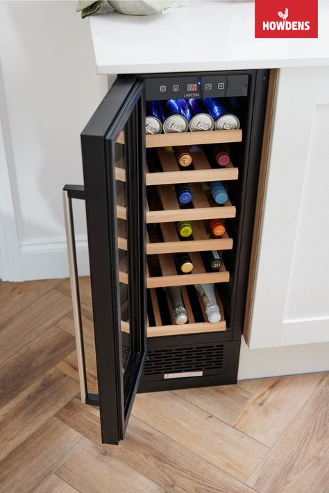 Hidden Wine Cooler, Kitchen Wine Cooler, Kitchen Wine Storage Built Ins, Island Wine Fridge, Small Kitchen Island With Wine Fridge, Kitchen With Wine Fridge, Wine Cooler Cabinet Ideas, Wine Cooler In Kitchen, Wine Fridge In Island