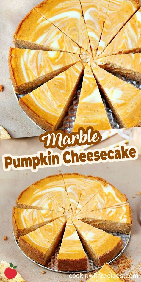 Marble Pumpkin Cheesecake Recipe - Cooking with Recipes Fall Favorite Desserts, Desserts Nutella, Desserts Pumpkin, Smores Dessert, Pumpkin Cheesecake Recipes, Cheese Pumpkin, S'mores, Pumpkin Dessert, Cheesecake Recipe