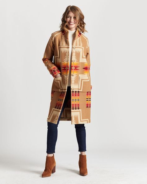 Women's Clothing | Women | Pendleton Outdoor Coats, Pendleton Woolen Mills, Blanket Coat, Pattern Matching, Fall Coat, Jacquard Fabric, Coat Fashion, Women's Coat, Wool Coat