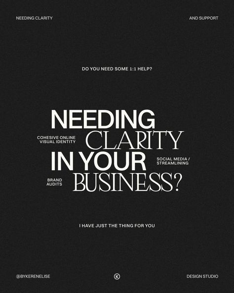 Are you feeling lost within your business? Overwhelmed by never ending lists and just not sure what direction to go? I've got your back girl! Let me help! Now offering Brand Clarity and Elevate Sessions! 'What are they Keren and how can they help me!?' Let's get into the nitty gritty (is that so Millennial of me?). The calls are an hour of relaxed chats about your business (you have already sent me details about your business, it's pain points and where you need help). We've got our cuppa an... Get Your Spark Back, Brand Clarity, Back Girl, Social Media Content Ideas, Branding Images, Contemporary Typography, Business Graphics, Business Branding Inspiration, Identity Design Inspiration