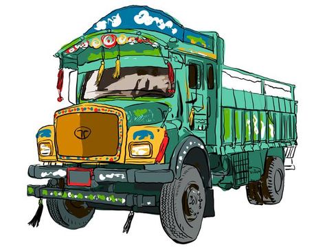 Indian Truck Vector Art Mario Miranda, Indian Truck, Bengali Art, Happy Diwali Images, School Images, Observational Drawing, Truck Paint, Beautiful Sea Creatures, Truck Art