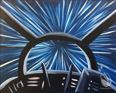 Family/Kids' Painting - "Lightspeed" on Saturday, 3/12/16, 12:30 - 2 pm, with Angelina, $25. Sign up at: http://www.paintingwithatwist.com/events/viewevent.aspx?eventID=670975 Star Wars Canvas Painting, Painting Acrylic Ideas, Star Wars Art Painting, Painting With A Twist, Star Wars Painting, Home Artwork, Acrylic Ideas, Disney Paintings, Star Wars Drawings