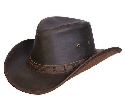 Australian Cowboy, Mens Leather Hats, Brown Leather Hat, Custom Cowboy Hats, Leather Top Hat, Leather Cowboy Hats, Kangol Hats, Outback Hat, Dapper Dudes