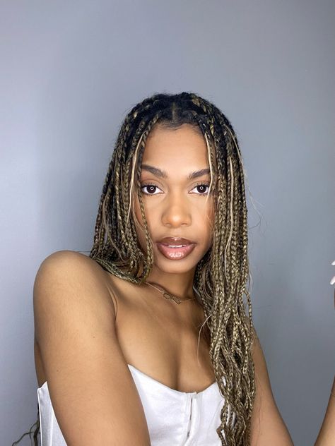 Blonde highlight braids hair inspo Highlight Braids For Black Women, Blonde Highlight Braids, Black Braids With Blonde Highlights, Braids With Blonde Highlights, Highlight Braids, Braids With Blonde, Highlights Braids, Braids For Black, Blonde Highlight