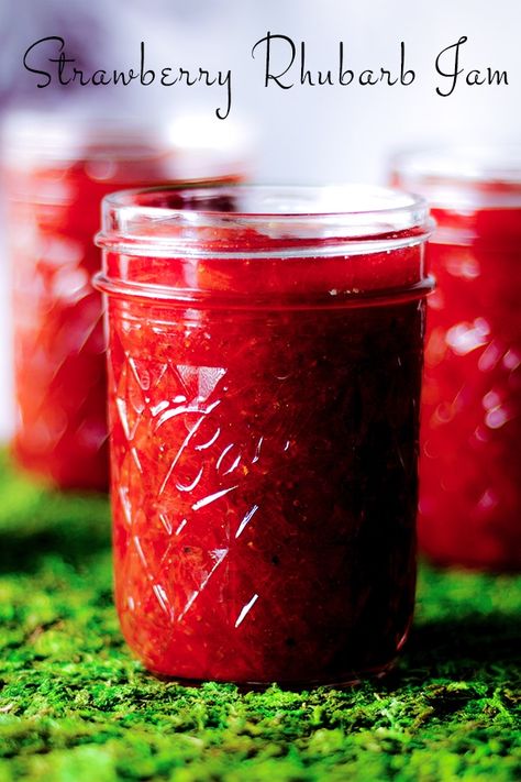 Delicious strawberry rhubarb jam recipe with no added pectin and a couple of secret ingredients. #jam #strawberry #rhubarb #preserves #canning #fruit | ofbatteranddough.com Rhubarb Jam No Pectin, Strawberry Rhubarb Jam Recipe, Rhubarb Preserves, Strawberry Rhubarb Sauce, Jam Strawberry, Rhubarb Jam Recipes, Strawberry Rhubarb Jam, Canning Fruit, Rhubarb Jam