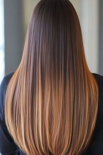 Save this pin for the best brunette hair colors for fall. Sleek and stylish, this long straight cut showcases a stunning honey-caramel ombre. The color transition is seamless, starting with a rich brunette at the roots and melting into warm honey-caramel tones towards the ends. Best Brunette Hair Color, Hair Colors For Fall, Caramel Ombre Hair, Medium Length Waves, Caramel Ombre, Honey Caramel, Color Transition, Rich Brunette, Caramel Balayage