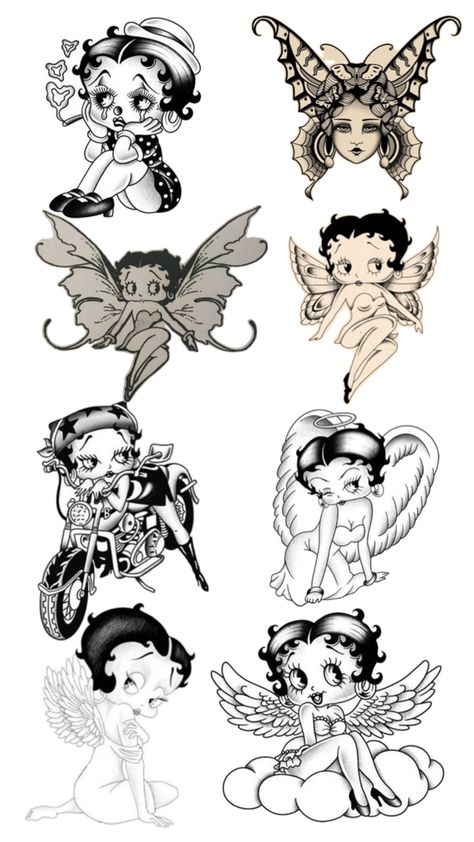 Betty Boop Tattoo, Betty Boop Tattoos, Henna Inspired Tattoos, Flash Tattoo Designs, Pretty Tattoos For Women, Betty Boop Art, Sketchbook Art Inspiration, Pretty Tattoos, Doberman