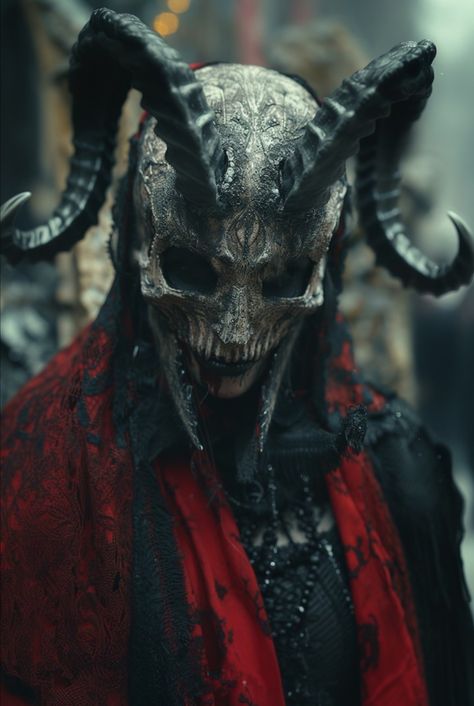 Occultist Aesthetic, Devil Aesthetic Costume, Four Eyes Character Design, Demon Costume Men, Deatheater Mask, Antichrist Aesthetic, Krampus Makeup, Dark Circus Aesthetic, Demon Masquerade