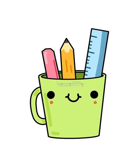 "Kawaii Pencil Mug" by kawaiilife | Redbubble Sunđer Bob, Drawing Lessons For Beginners, Draw School, Draw So Cute, Kawaii Green, Kawaii Pencil, Things With Faces, Video Drawing, Easy Draw