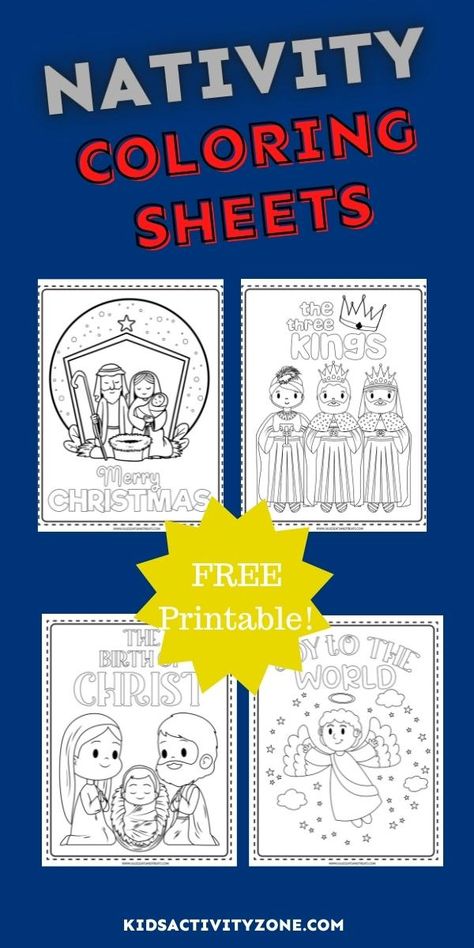 Free Printable Nativity Coloring Pages are a great kids activity at Christmas. These Christmas coloring pages will keep the true reason, the birth of Jesus, at the focus of the holiday. Grab these free printables to color this holiday season! Nativity Preschool Activities Free Printable, Baby Jesus Coloring Pages Free Printable, Nativity Christmas Cards Free Printables, Christian Christmas Party Ideas For Kids, Nativity Scene Coloring Pages For Kids, Free Kids Christmas Printables, Jesus Birthday Party Ideas For Kids, Nativity Free Printable, Christmas Activity Pages For Kids