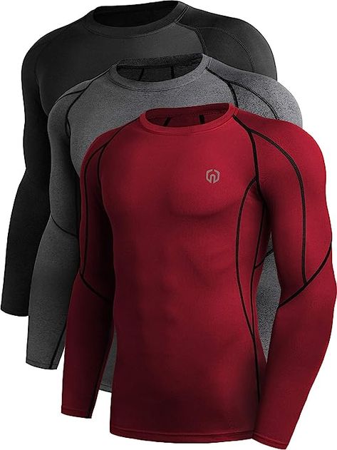 NELEUS Men's 3 Pack Dry Fit Long Sleeve Compression Shirts Workout Running Shirts Compression Shirts, Gym Hoodie, Mens Workout Shirts, Long Sleeve Workout, Winter Outfits Men, Athlete Workout, Big Clothes, Workout Running, Compression Shirt