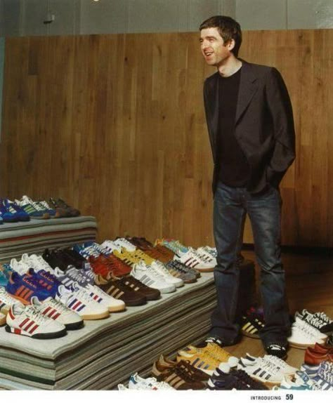 Noel Gallagher collects adidas trainers Ian Brown, Liam And Noel, Oasis Band, Adidas Og, Adidas Shoes Outlet, Adidas Retro, Adidas Shoes Mens, Adidas Classic, Noel Gallagher