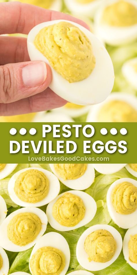 Pesto Deviled Eggs pin collage Pesto Deviled Eggs, Best Pesto, Deviled Egg Recipes, Snack At Home, Pesto Eggs, Creamy Eggs, Quick Bites, Deviled Eggs Recipe, Deviled Egg