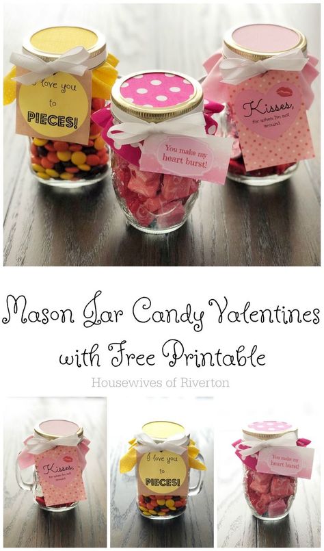 Valentines Candy Gifts, Cute Valentine Ideas, Mason Jar Candy, Red Gold Christmas, Valentine Treat, Sweet Jars, Free Printable Tags, Valentine Gifts For Girlfriend, Holiday Crafts For Kids