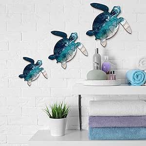 love these turtles for the deck or the hallway Beach Theme Art, Turtle Bedroom, Turtle Room, Ocean Room Decor, Sea Turtle Decor, Sea Life Wall Art, Turtle Wall Decor, Indoor Outdoor Bathroom, Sea Turtle Wall Art