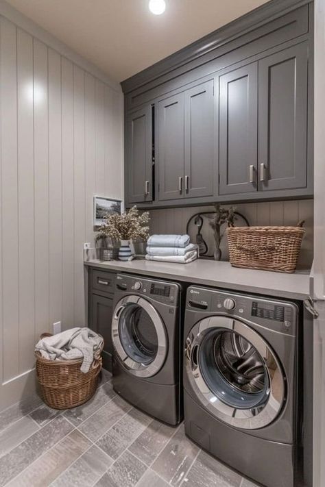 laundry room ideas, laundry room wallpapers, laundry sink, laundry room ideas small places, laundry room makeover #laundryideas Basic Laundry Room, Grey Laundry Room, Basic Laundry, Laundry Cupboard, Landry Room, Sink Laundry Room, Grey Laundry Rooms, Small Laundry Room Makeover, Laundry Room/mud Room