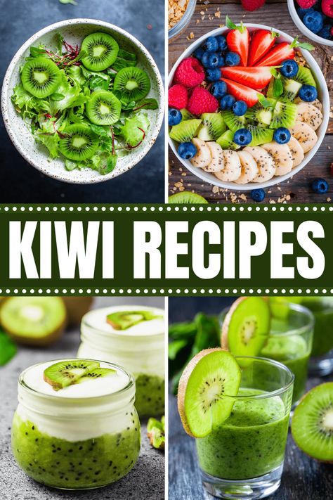 These delicious kiwi recipes are the perfect way to kick off the warmer season! From smoothies to salsa to salad, kiwi is the star of the show in these easy dishes. Kiwi Recipes Dessert, Kid Chef Recipes, Kiwi Snacks, Kiwi Recipe, Kiwi Dessert, Frozen Fruit Smoothie Recipes, Drinks Slushies, Healthy Eating Vegetarian, Kiwi Benefits