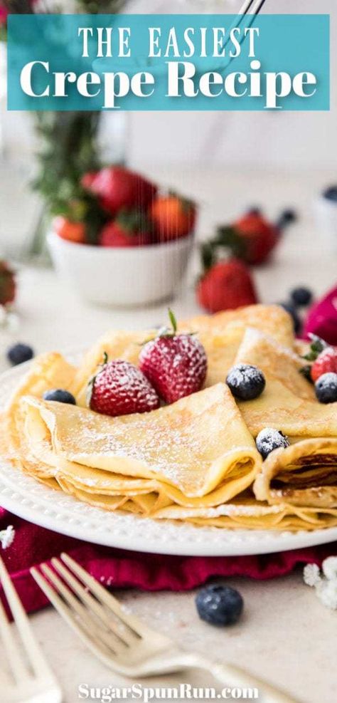 A classic Crepes recipe, so easy and a perfect breakfast staple! #breakfast #crepes #recipe Crepes With Pancake Mix, Crepes Recipe Breakfast, Crêpe Recipe, Breakfast Strawberry, Sweet Crepes Recipe, Homemade Crepes, Easy Crepe Recipe, Strawberry Crepes, Crepes Recipe