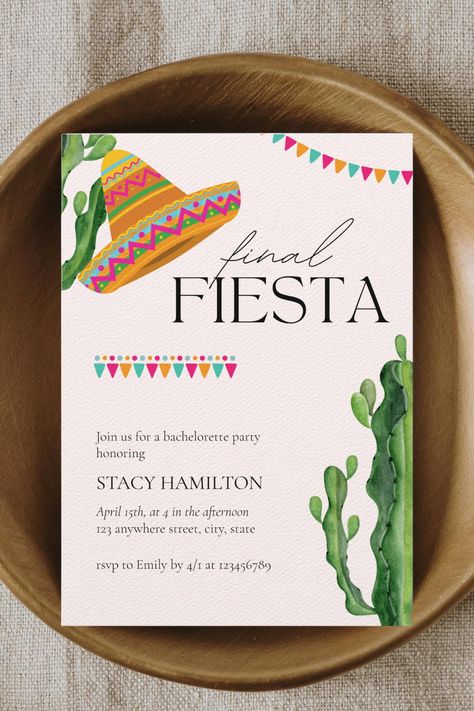 Final Fiesta Mexican Bachelorette Party Invitation Final Fiesta Invitation, Mexican Fiesta Bachelorette Party, Bachelorette Party Mexican Theme, Mexican Themed Bachelorette Party, Mexican Bachelorette Party Ideas, Mexican Theme Bachelorette, Fiesta Theme Bachelorette Party, Fiesta Party Invitations, Mexican Fiesta Invitations