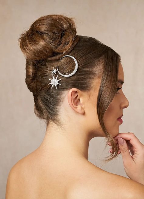 Moon Star Hair Clip Set | Azazie Bridal Halo Headpiece, Bride Wedding Hair, Vintage Bridal Hair, Groomsmen Accessories, Moon Hair, Retro Bride, Headpiece Accessories, Headpiece Jewelry, Modest Bridesmaid Dresses