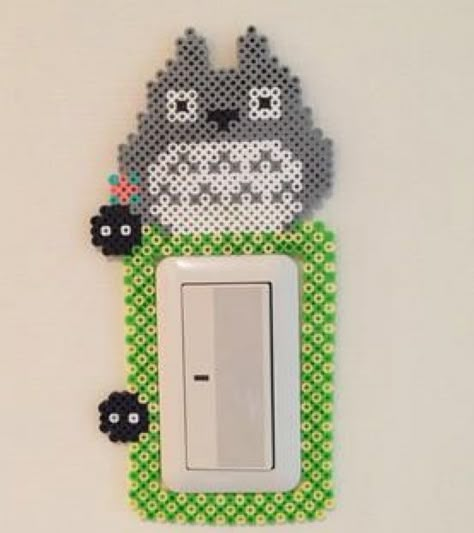 Totoro Light, Light Switch Frame, Melt Beads Patterns, Hamma Beads Ideas, Easy Perler Bead Patterns, Pixel Beads, Pearl Beads Pattern, Easy Perler Beads Ideas, 3d Perler Bead