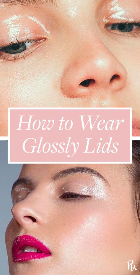 Glossy Eyelid Makeup, Eye Gloss Makeup Looks, Glossy Eye Makeup Look, Glossy Eyeshadow Tutorial, Glossy Eyeshadow Look, Wet Look Eyeshadow, Gloss Eye Makeup, Wet Eyeshadow Look, Glossy Eyelids