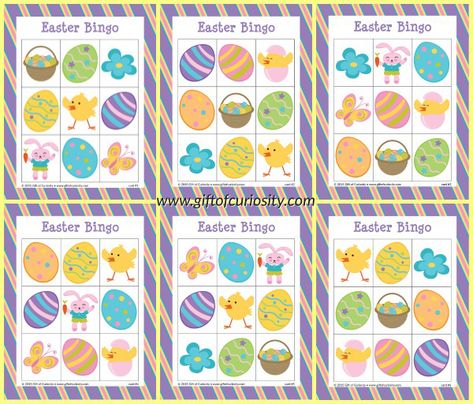 Free printable Easter Bingo game with 10 different playing cards for hours of Easter Bingo fun! || Gift of Curiosity Easter Bingo Free Printable, Easter Bingo Cards, Easter Learning Activities, Custom Bingo Cards, Fun Easter Decorations, Easter Bingo, Printable Easter Activities, Easter School, Easter Games