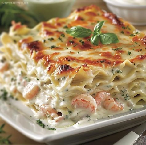 Delicious Seafood Lasagna Recipe - My Home Made Recipe Seafood Lasagna Recipe, Shrimp Lasagna, Salmon Lasagna, Seafood Lasagna Recipes, Seafood Casserole Recipes, Seafood Dish Recipes, Seafood Lasagna, Baked Lasagna, Lasagne Recipes