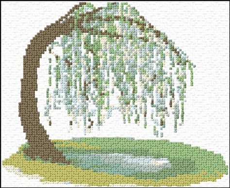 Willow Tree Cross Stitch Pattern – Cross-Stitch Willow Tree Embroidery, Embroidery Tree, Cross Stitch Calculator, Free Cross Stitch Designs, Tree Cross Stitch, Free Cross Stitch Pattern, Weeping Willow Tree, Tree Embroidery, Cross Stitch Landscape