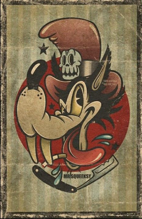 Rat Fink Art, Lowbrow Art Illustration, Rockabilly Artwork, 1930s Cartoons, Kustom Kulture Art, Мотоциклы Harley Davidson, Cartoon Wolf, Rockabilly Art, Cartoon Style Drawing