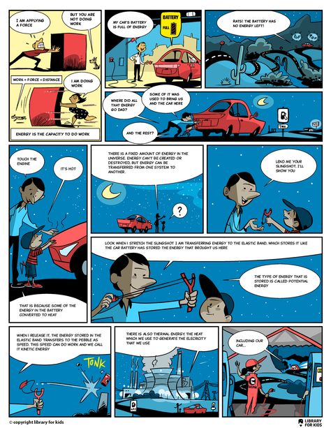 Where did the energy go - printable Types Of Energy Poster, Physics Comics, Hemat Energi Poster, Poster On Energy Conservation, Work Power And Energy Physics, Work And Energy Physics Class 9, Library For Kids, Example Of Comics, Engineering Poster