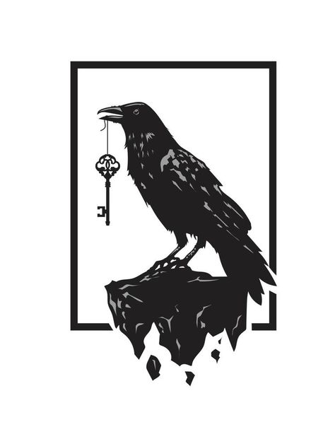 Black raven carries the key in the beak Black Crow Tattoos, Key Graphic, Raven Images, Crow Logo, Crow Tattoo Design, Raven Logo, Pumpkin Vector, Crow Tattoo, Black Raven