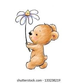 Baby Bear Tattoo, Daisy Nursery, Polar Bear Drawing, Bear Walking, Teddy Bear Drawing, Teddy Bear Images, Bear Images, Daisy Art, Bear Drawing