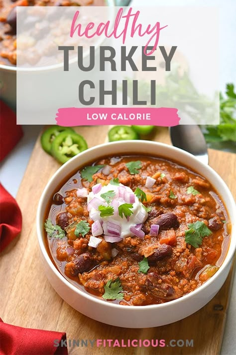 Low Calorie Chili Recipe, Low Fat Crock Pot Recipes, Low Calorie Chili, Crockpot Turkey Chili, Healthy Chili Recipe Turkey, Turkey Chili Crockpot, Chili Recipe Healthy, Turkey Chili Healthy, Healthy Chili