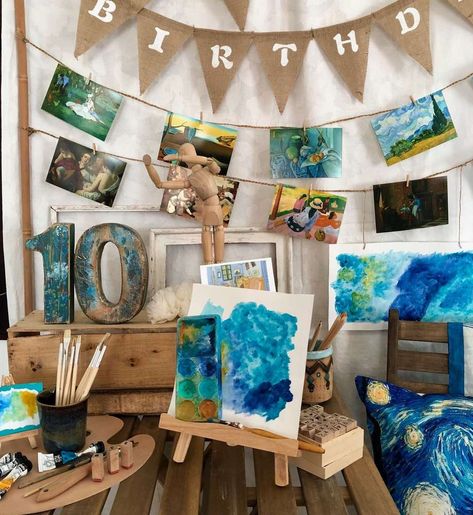 Art theme party Birthday Party Ideas | Photo 1 of 27 | Catch My Party Art Theme Party, Artist Birthday Party, Art Themed Party, Artist Birthday, Birthday Painting, Ball Ideas, Starry Night Art, Painting Birthday, Art Birthday Party