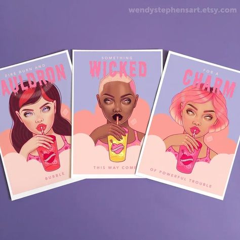 This is a signed, giclee fine art print of all 3 of my original digital paintings: 'SaLemonade’.These cute witches are sipping on their SaLemonade potions (with skull ice cubes). Ideal for pastel goth decor, aesthetic room decor, room decor aesthetic, gothic home decor, macabre prints, creepy cute, pastel halloween, salem witch decor, spooky art print, pastel witch planner, goth room decor or witchy art. Creepy Cute Room, Pastel Goth Room Decor, Cute Room Decor Aesthetic, Pastel Goth Decor, The Craft Movie, Magick Art, Pastel Goth Art, Goth Room Decor, Room Decor Aesthetic