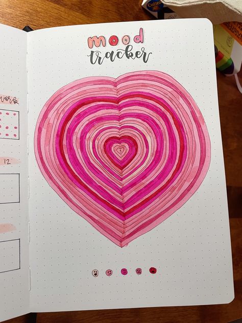 February Mood Tracker, February Mood, Bullet Journal Mood Tracker, Journal Mood Tracker, 2024 Journal, February Hearts, February Bullet Journal, Bullet Journal Mood, Journal Inspo