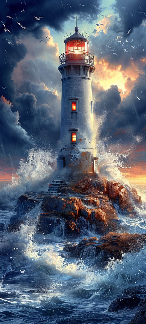 Blue Lighthouse, Lighthouse Storm, Beach Graphics, Seascapes Art, Lighthouse Photos, Lighthouse Painting, Beautiful Wallpapers For Iphone, Lighthouse Pictures, Lighthouse Art