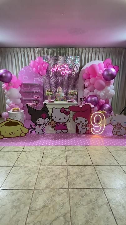 Kuromi Birthday Party Decorations, Kuromi Birthday, Grad Photography, 26th Birthday, Hello Kitty Cake, Kitty Party, Hello Kitty Party, Hello Kitty Birthday, Diy Backdrop