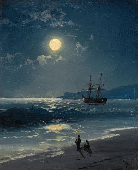 At Night, The Beach, Canvas, Water