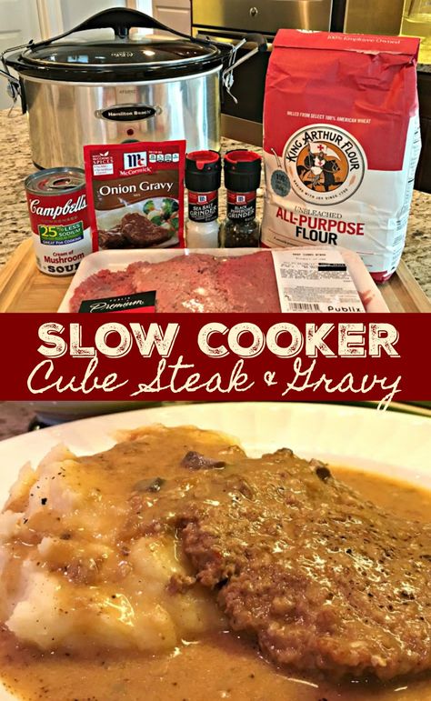 Slow Cooker Cube Steak, Cubed Steak Recipes Easy, Steak And Gravy, Cube Steak And Gravy, Crockpot Cube Steak, Cube Steak Recipes, Diner Recept, Cube Steak, Crockpot Recipe