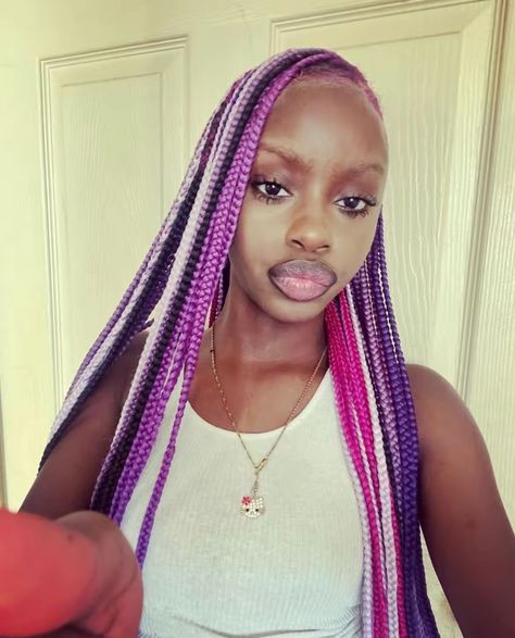 Braids Blackgirl, Purple Box Braids, Quick Natural Hair Styles, Cute Braided Hairstyles, Dyed Hair Inspiration, Cute Box Braids Hairstyles, Braided Hairstyles For Teens, Quick Braided Hairstyles, Protective Hairstyles Braids