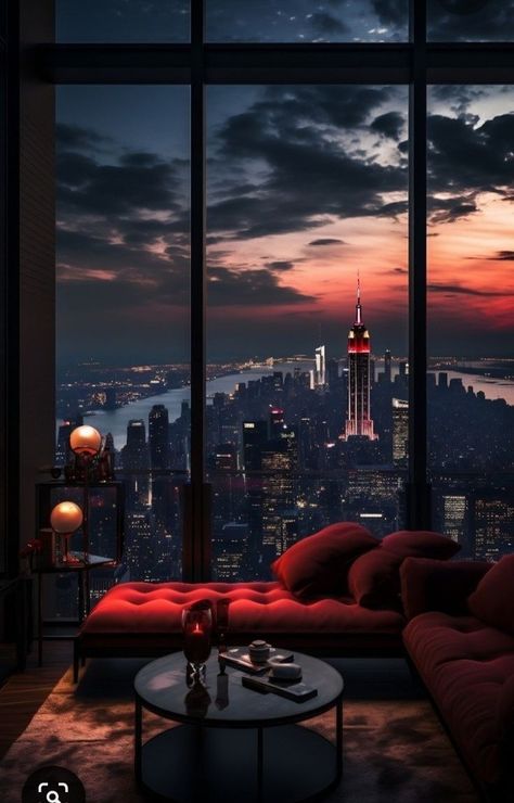 Penthouse Bedroom, City View Apartment, Modern Penthouse, Dark Modern, Apartment View, City At Night, Luxury Penthouse, Living Room Loft, Apartment Aesthetic