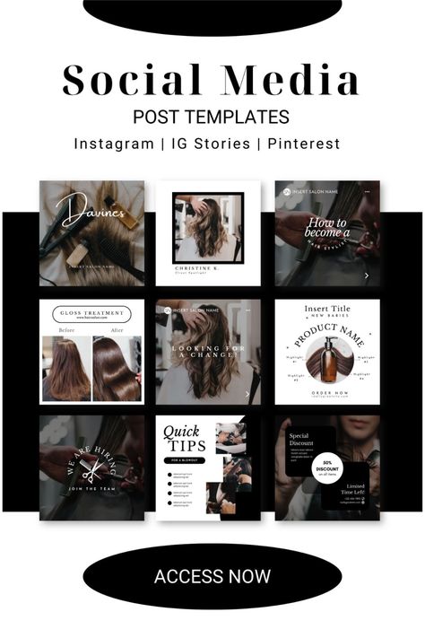 Elevate your online presence with our customizable Canva templates for hair stylists and salons! #HairGoals #SalonLife #SocialMediaMagic #BeautyBusiness #OnlinePresence Stylist Aesthetic, Hair Content, Instagram Font, Canva Fonts, Salon Names, Social Templates, Instagram Grid, Branding Tips, Hair Salons