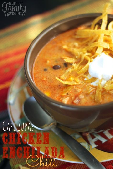 Our Version of Cafe Zupas Chicken Enchilada Chili Zupas Chicken Enchilada Chili, Chicken Enchilada Chili, Enchilada Chili, Delicious Soups, Green Enchilada Sauce, Chicken Enchilada Soup, Enchilada Soup, Chicken Enchilada, Savory Soups