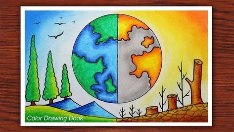 Environment Drawing Ideas, Save Environment Poster Drawing, Nature Drawing For Kids, Easy Nature Drawings, World Environment Day Posters, Save Earth Drawing, Save Water Poster Drawing, Earth Day Drawing, Earth Day Posters